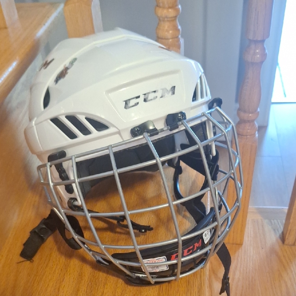 CCM White Helmet with Silver Cage